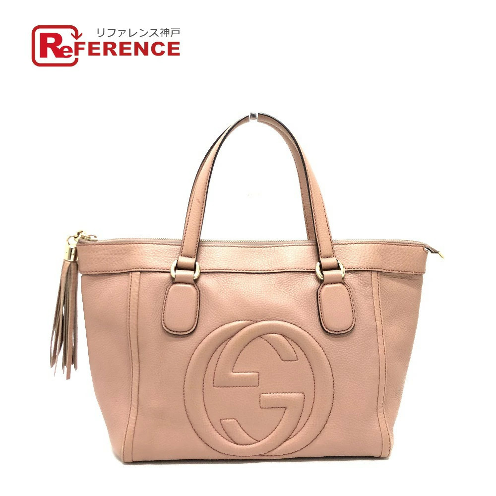 GUCCI Soho Interlocking GG Fringe Bag Handbag Leather Pink Beige